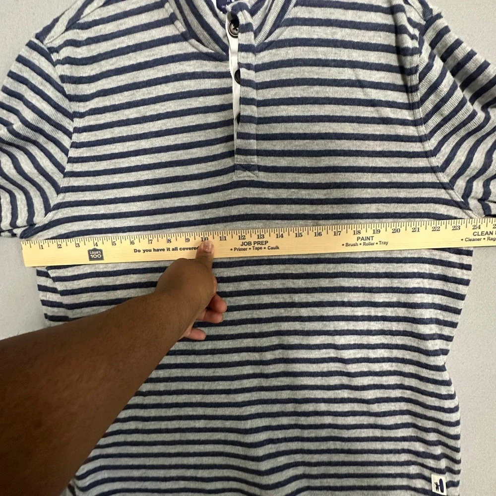 Johnnie-O Mens XL Gray Navy Blue Striped Quarter Button Mock‎ Neck Pullover